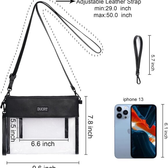 Clear Bag Stadium Approved, TPU Clear Purses Inside Pocket，Crossbody Bag Adjusta - Picture 2 of 6